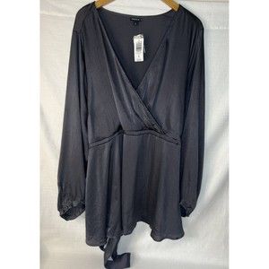 Torrid Womens Plus Sz 5X Silver Gray Crinkle Liquid Poly Wrap Blouse No NWT